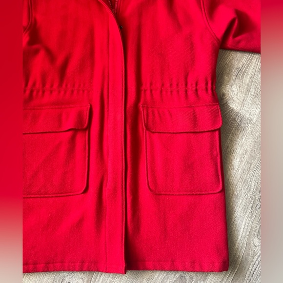 Vintage Red WOOLRICH Hooded Wool Womens Winter Coat Buffalo Plaid Lining - Picture 2 of 13